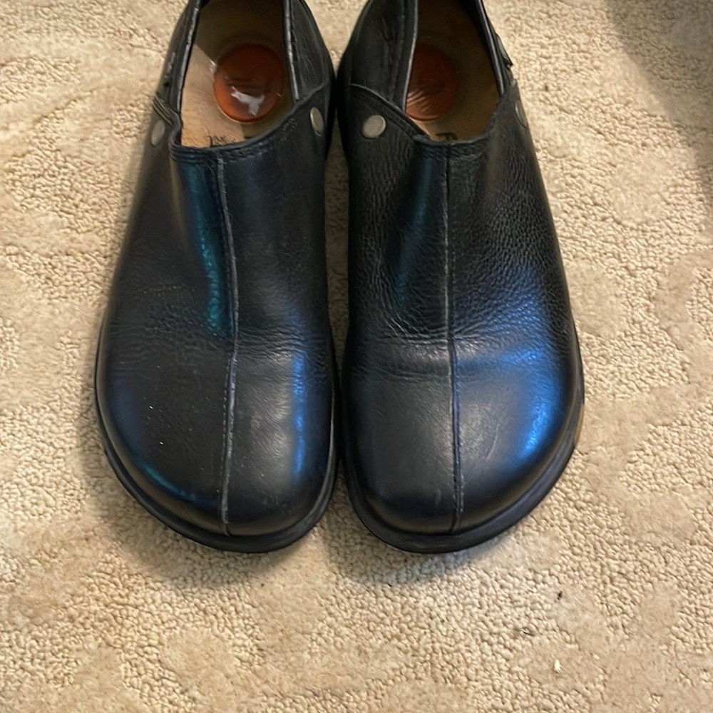 Black Leather Mules with cork footbed